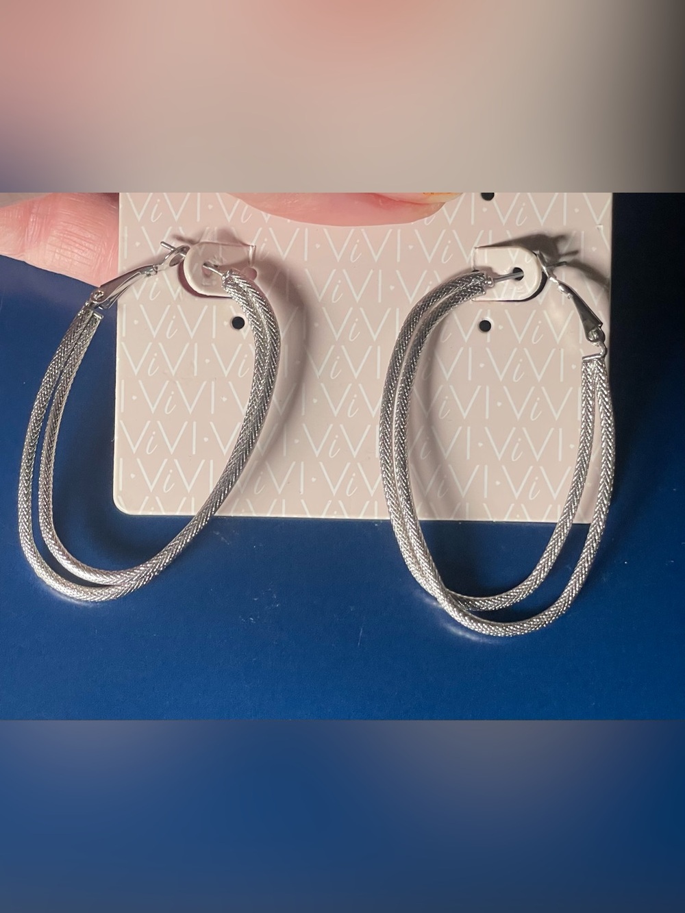 ViVI Silver Double-Strand Hoop Earrings - Textured Shine